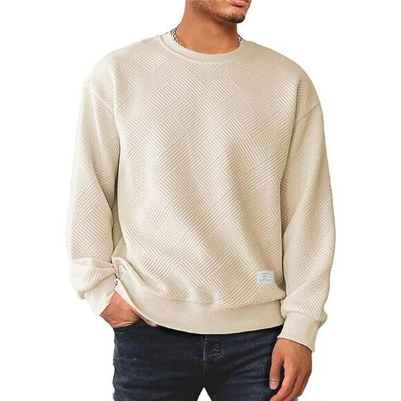 Mens Crewneck Sweatshirt Geometric Texture Long Sleeve Casual Pullover Top - Picture 6 of 6